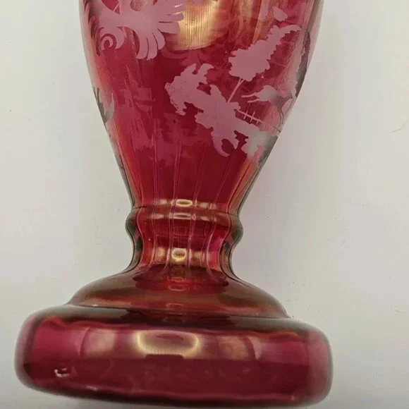 Vintage Cranberry Ruby Flash Cut Glass Vase - Picture 2 of 9